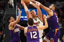 约柯奇准大三元领军 掘金三分雨射下兵疲马困太阳