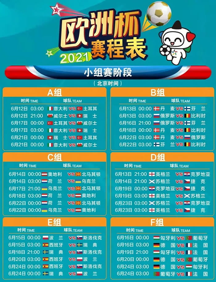 2021欧洲杯八强赛程表